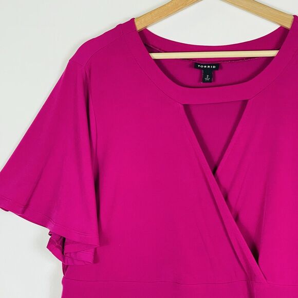 Torrid Fuchsia Flutter Sleeve Top - Picture 2 of 5